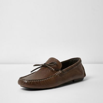 Brown leather driver shoes
